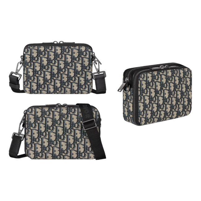 디올 숄더 스트랩 파우치 베이지 블랙 디올 오블리크 자카드 2OBBC119YSEH05E