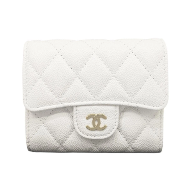 샤넬 클래식 캐비어 스몰 반지갑 화이트 샴페인골드 AP0229WH