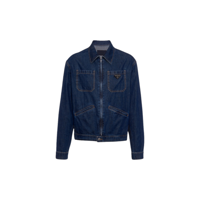 프라다 라이트 데님 지퍼 자켓 네이비 GEB25514PWF0008