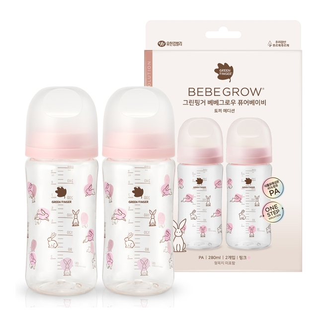 그린핑거 베베그로우 PA 퓨어베이비 토끼 디자인 트윈팩 280ml(노꼭지)
