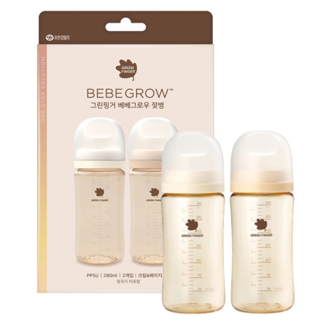 그린핑거 베베그로우 PPSU 트윈팩 크림베이지 280ml(노꼭지)