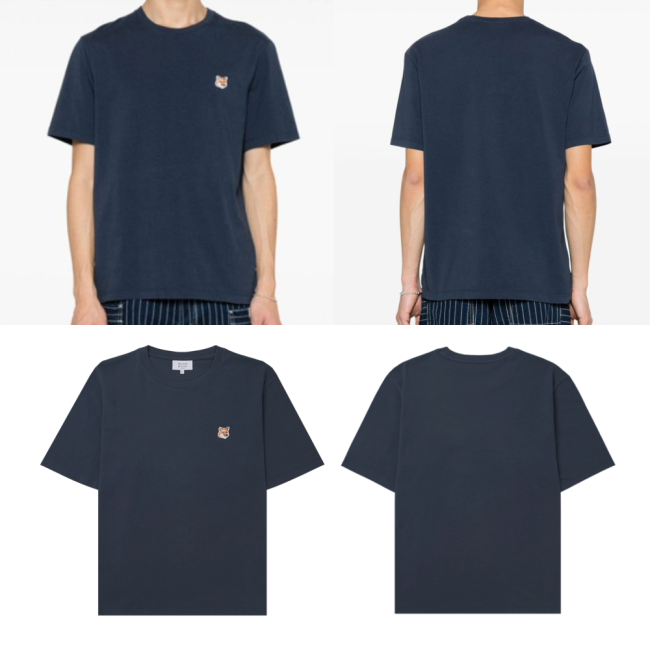 메종 키츠네 폭스 헤드 패치 레귤러 티셔츠 잉크 블루 LM00104KJ0008P476