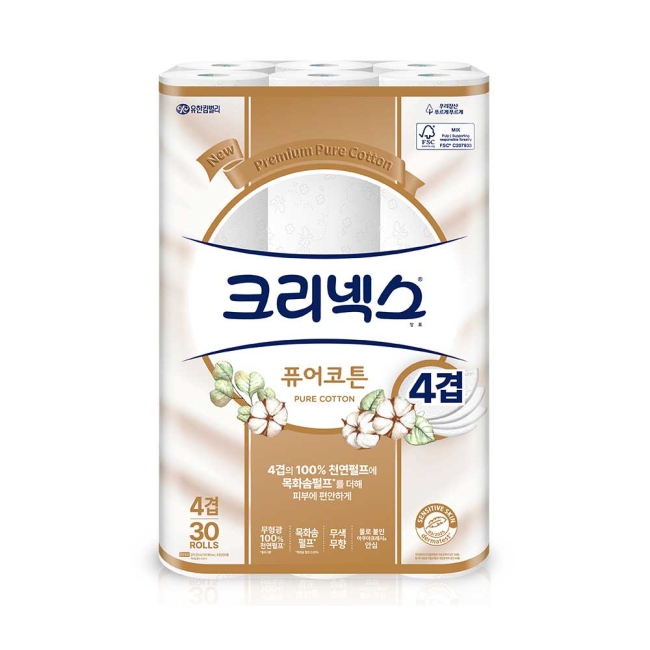크리넥스 4겹 퓨어코튼 25M 30롤
