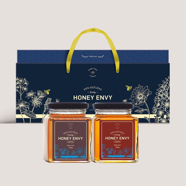 [허니엔비] 천연꿀 500g 2종 세트 (커피꿀 500g + 용안꿀 500g) 