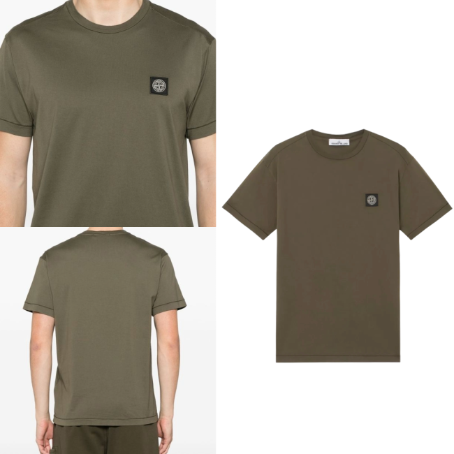 스톤 아일랜드 코튼 저지 슬림핏 티셔츠 컴퍼스 로고 패치 밀리터리 그린 K1S152100039S0013V0054