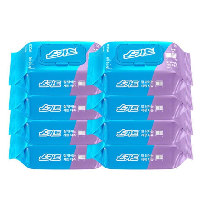 스카트 잘닦이는 세정티슈 80매X8팩
