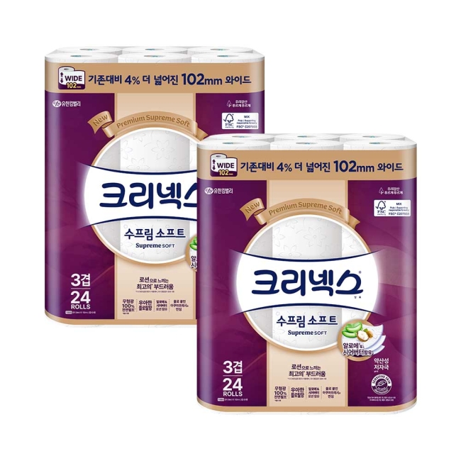 크리넥스 3겹 수프림 소프트 와이드 30M 24롤X2팩