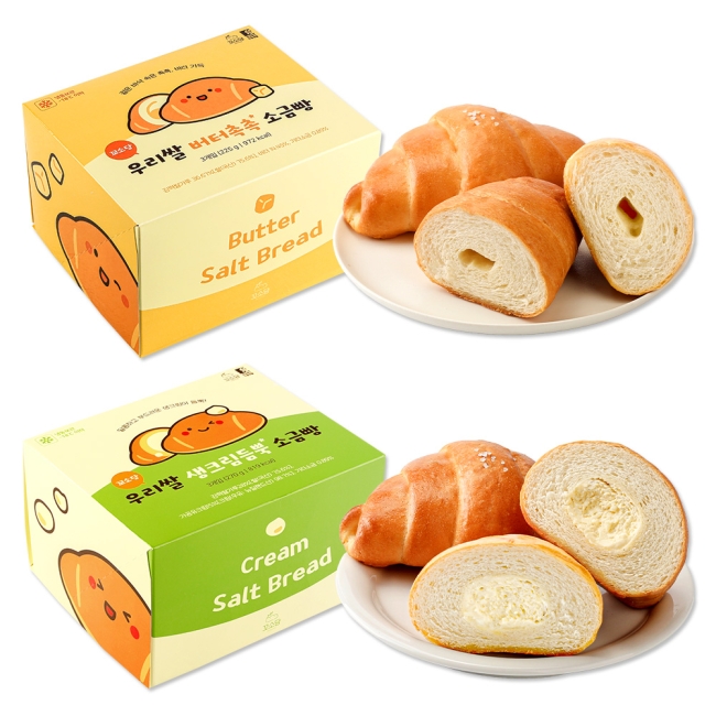 [공구] 꼬소당 우리쌀 소금빵 2종 2세트(버터촉촉 소금빵 225g, 생크림 듬뿍 소금빵 270g)