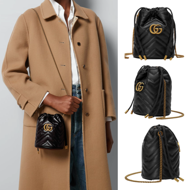 구찌 GG 마몽 마틀라세 미니 버킷백 블랙 575163DTDRT1000