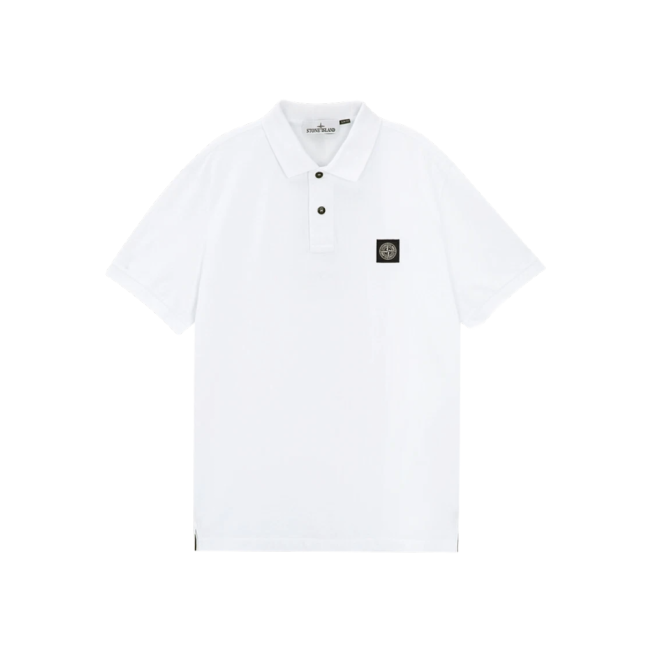 스톤 아일랜드 스트레치 오가닉 코튼 피케 슬림 핏 숏슬리브 폴로 셔츠 화이트 81152SC17A0001