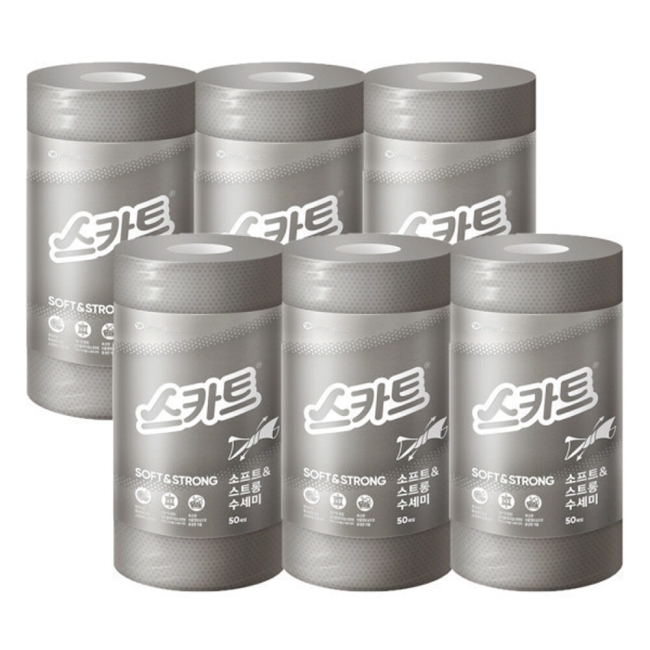 스카트 소프트&스트롱 수세미 그레이 50매X6롤